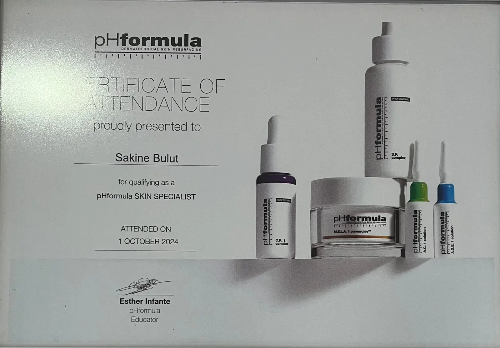 pHformula Skin Specialist sertifikası